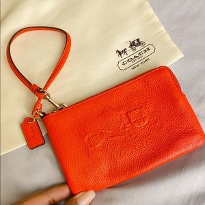Coach Orange Logo Wristlet